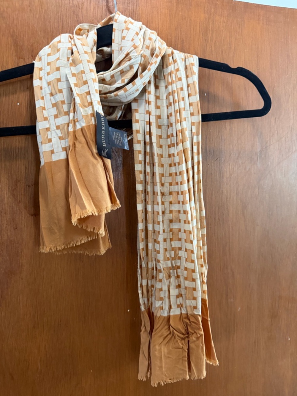 Burberry Beige and Camel Geometric Plaid Scarf